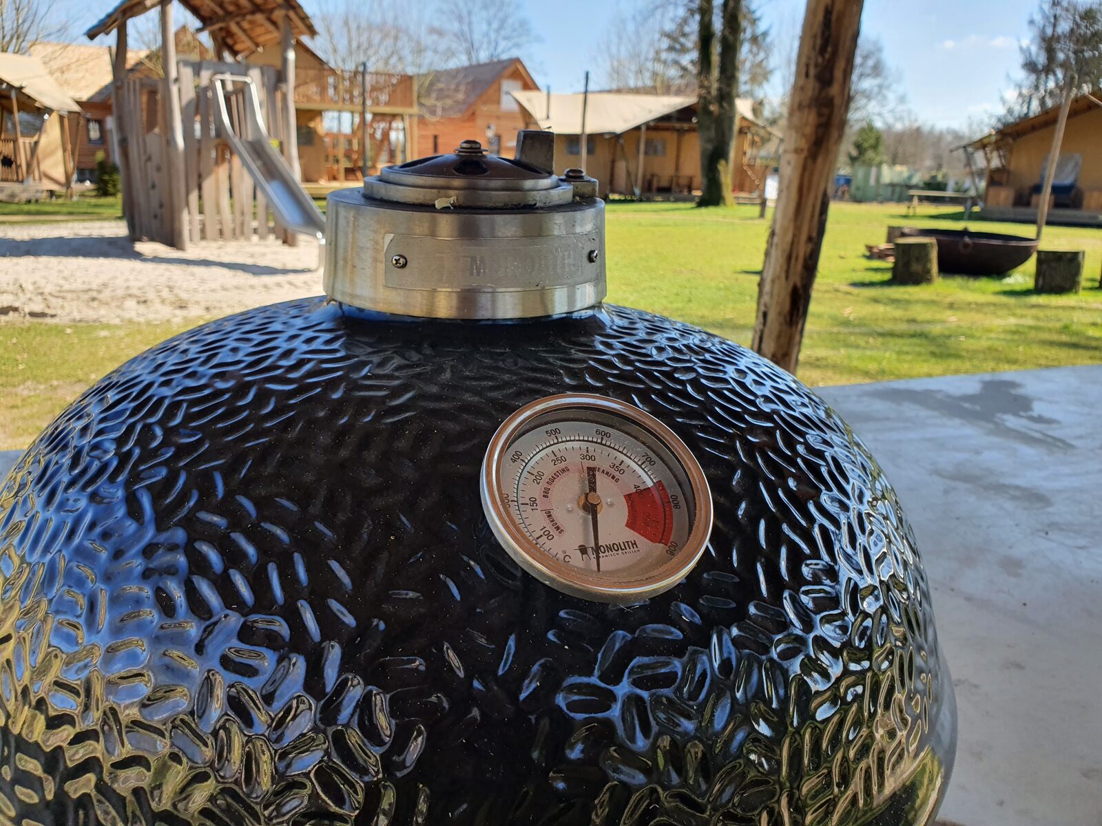 Cook in the outdoor kitchen