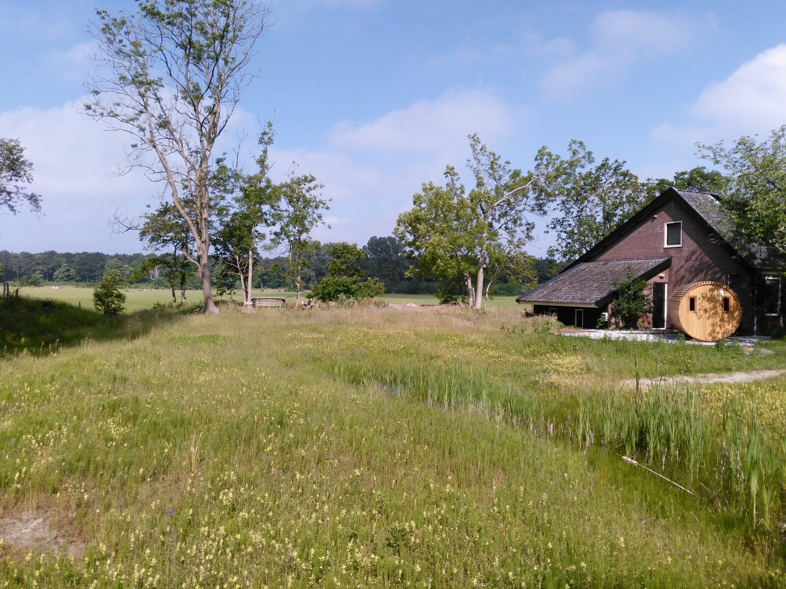 binnentuin zicht op sauna en het zeeveld