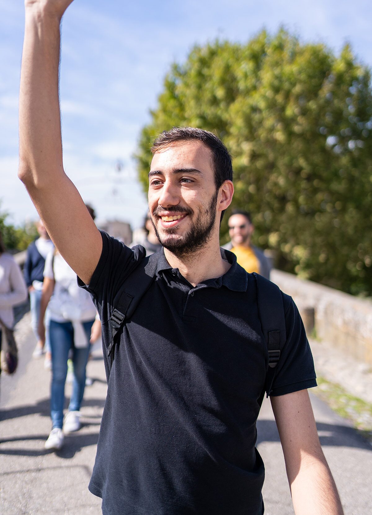 A group of people taking a walk together