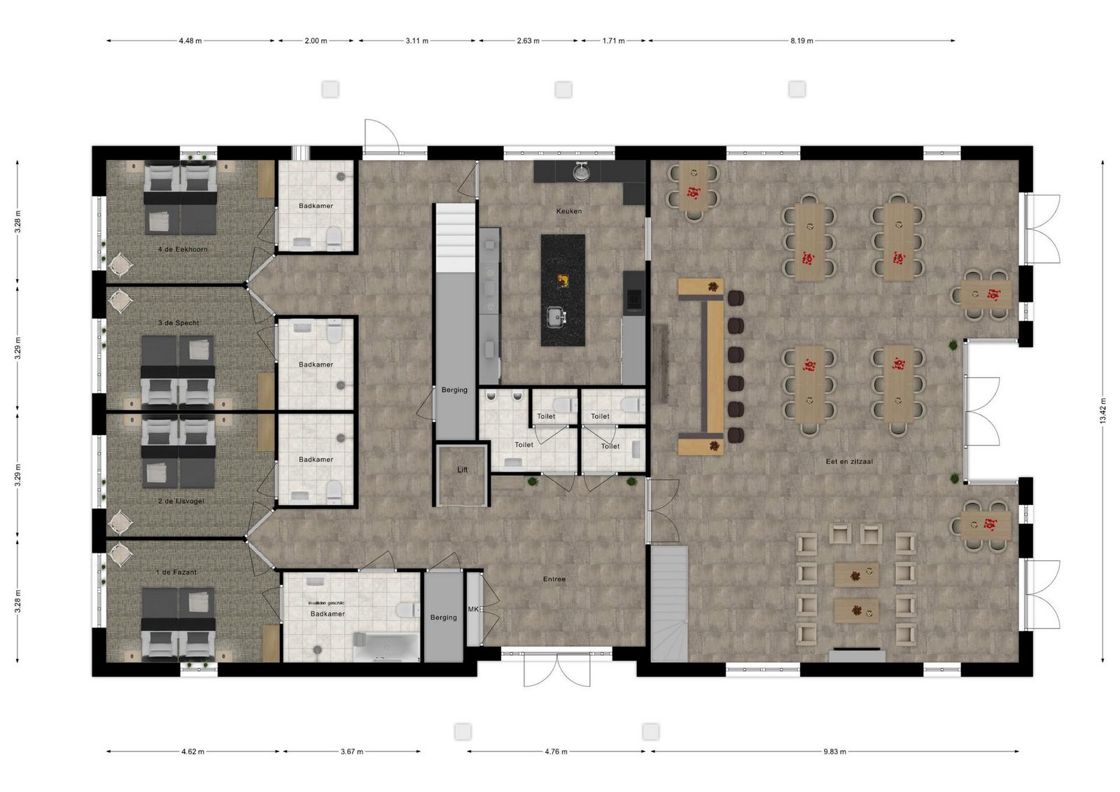 plattegrond accommodatie de Sterre begane grond