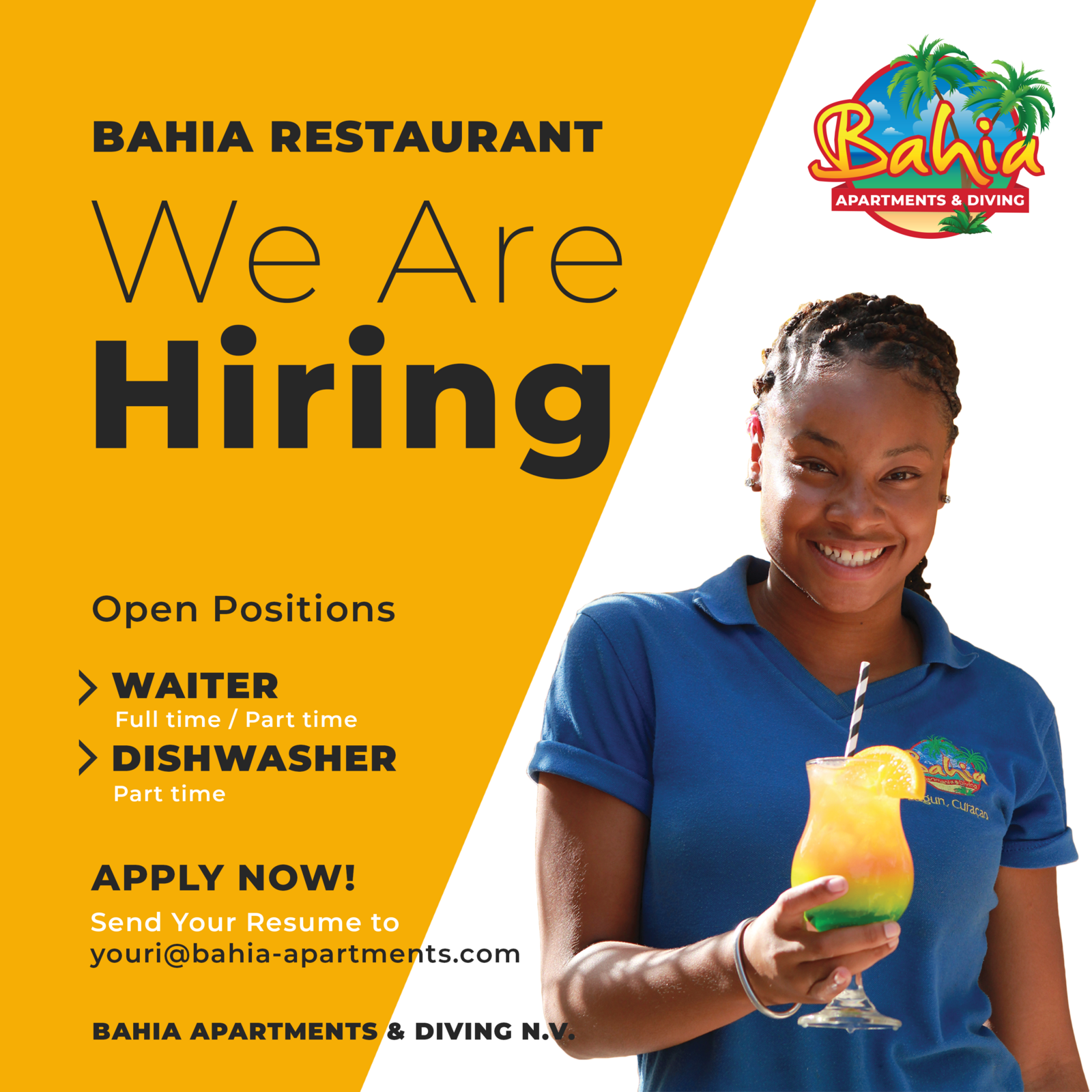 vacatures, waiter, dishwasher