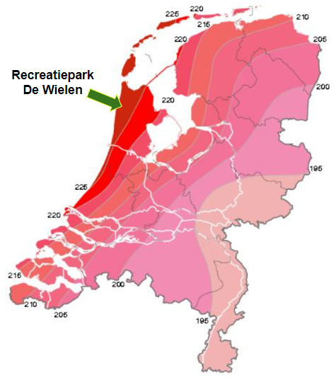 La carte des heures solaires des Pays-Bas (source KNMI)