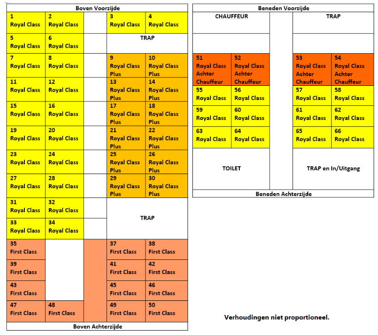 Stoelindeling Boosten busreizen Royal Class en First Class