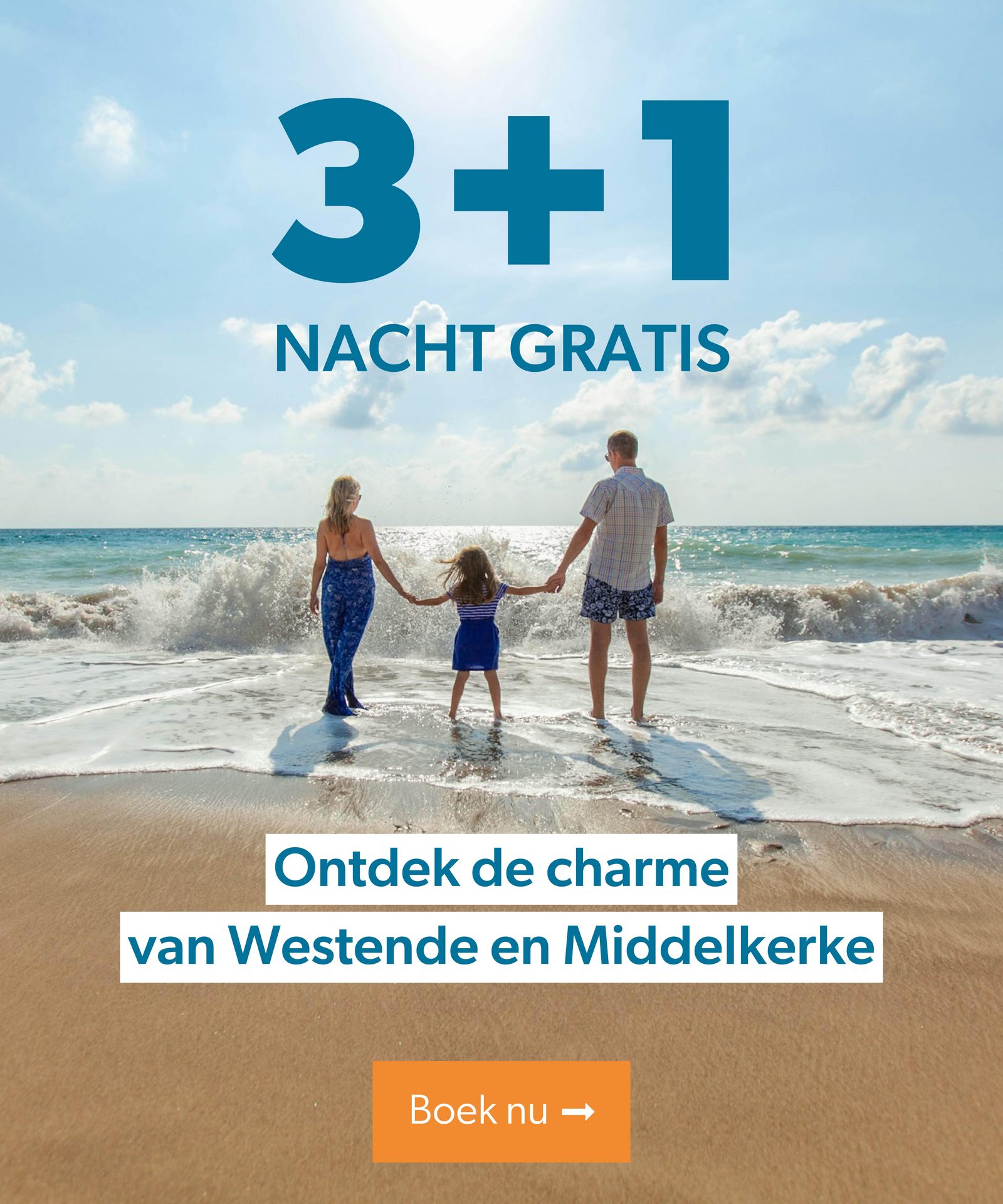 Campagnebeeld van de '3+1 nacht gratis' actie bij Holiday Suites Westende