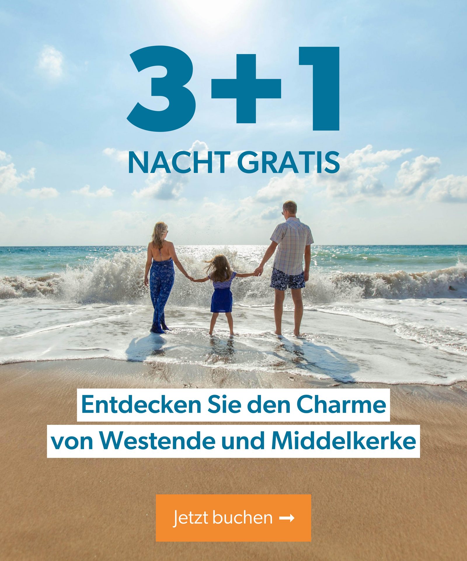 Kampagnenbild der '3+1 Nacht gratis' Aktion bei Holiday Suites Westende