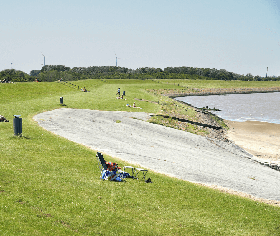 Beach, dike & natural lake