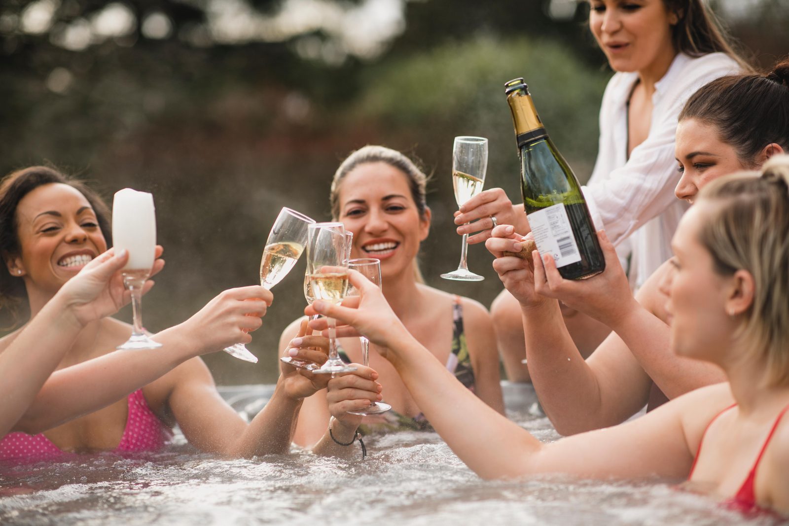 group of friends in jacuzzi