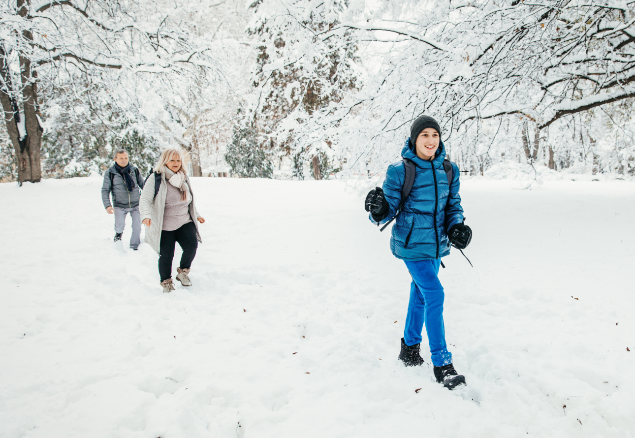 snow winter walking family kid