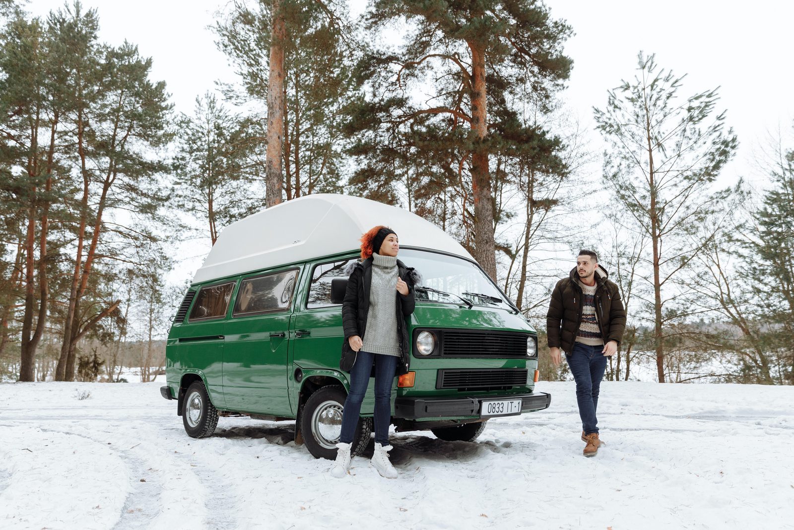 winter camping rv camper people