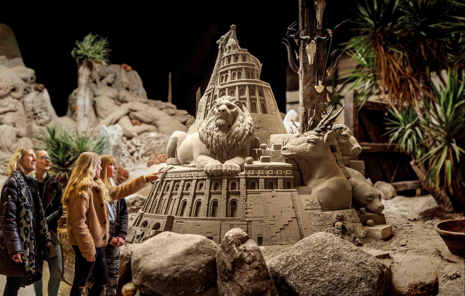 Indoor zandsculpturen tentoonstelling