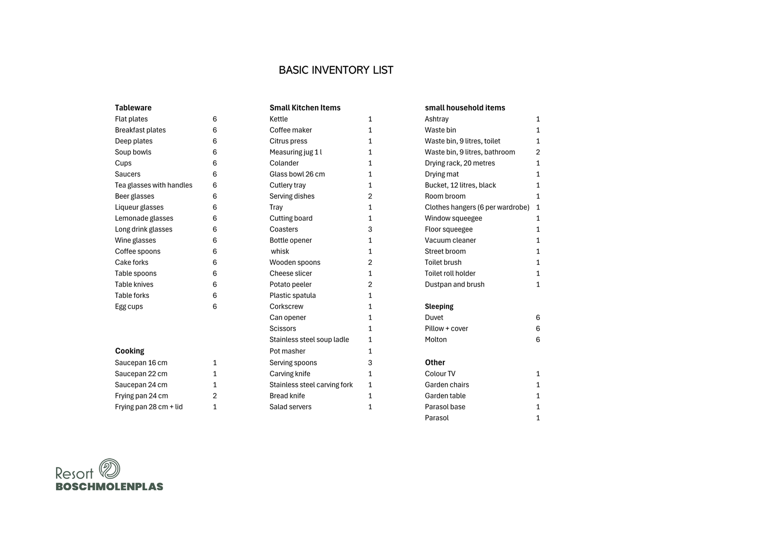 Basic Inventory List