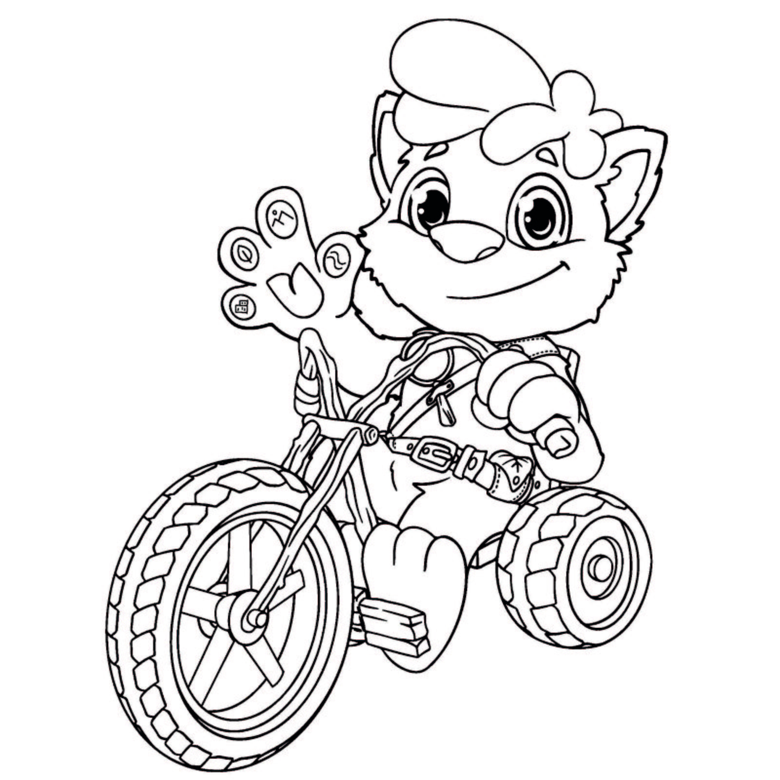 kleurplaat van Yuki op de fiets