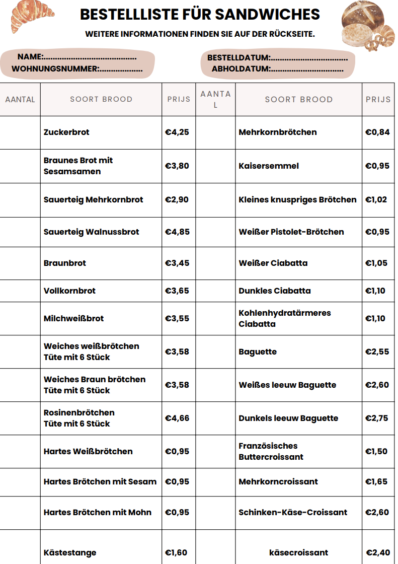 Sandwich-Liste