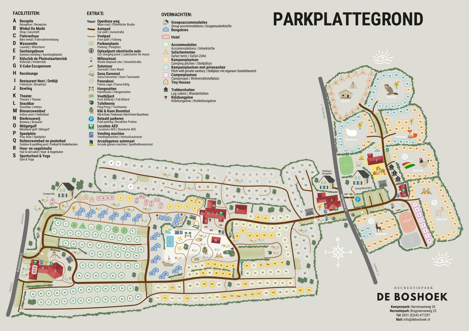 Plattegrond van Recreatiepark De Boshoek op de Veluwe in Voorthuizen