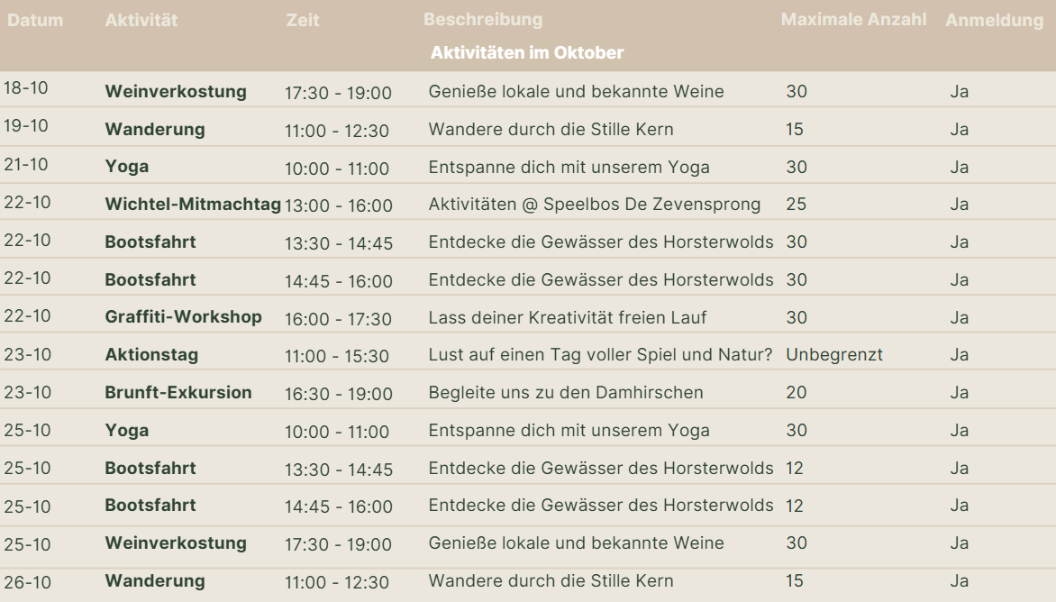 Activities calendar