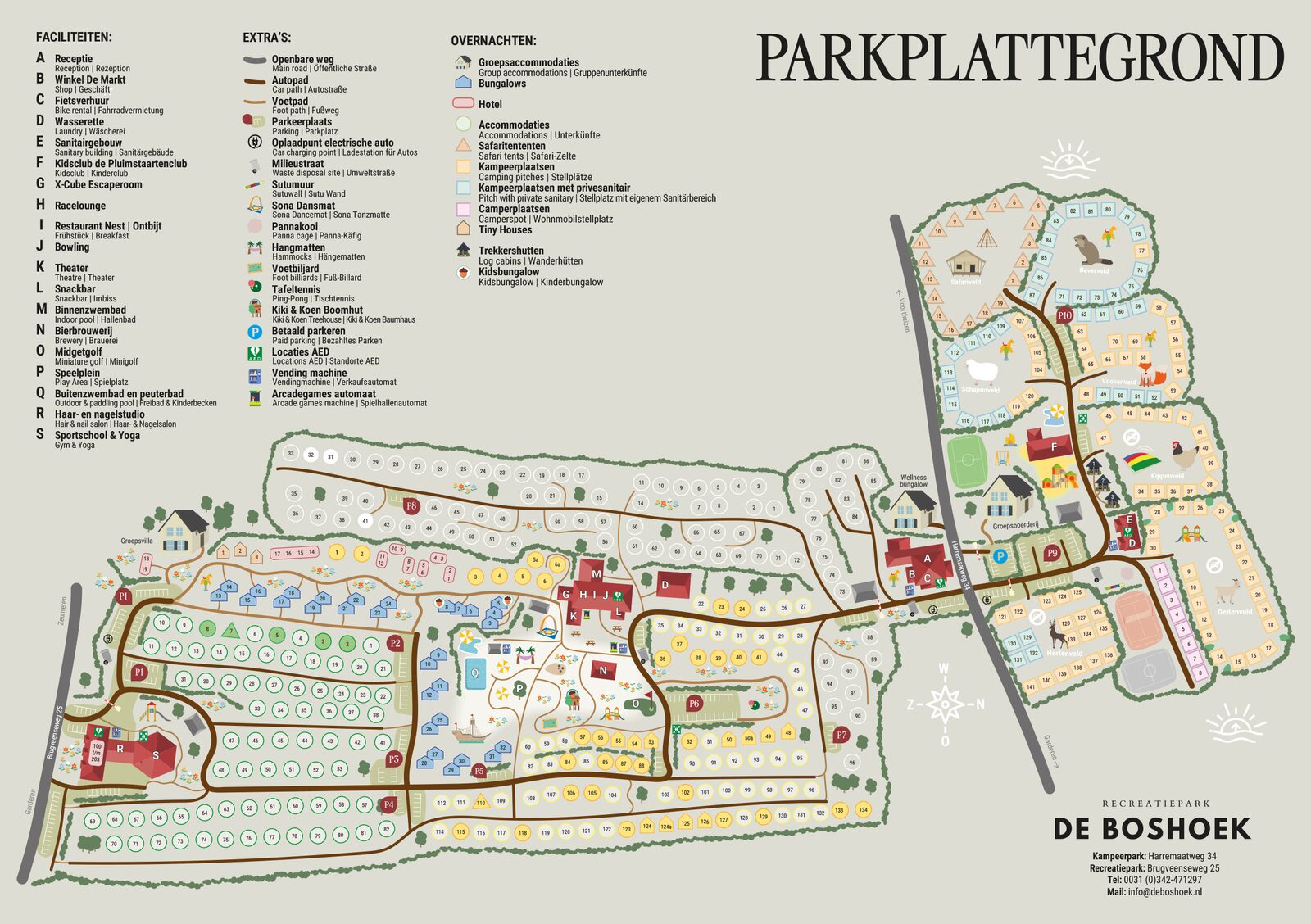 Plattegrond van Recreatiepark De Boshoek op de Veluwe in Voorthuizen
