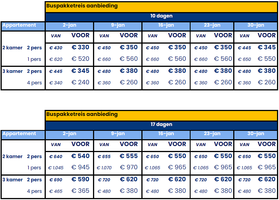 Speciale actieprijzen busreizen januari 2026
