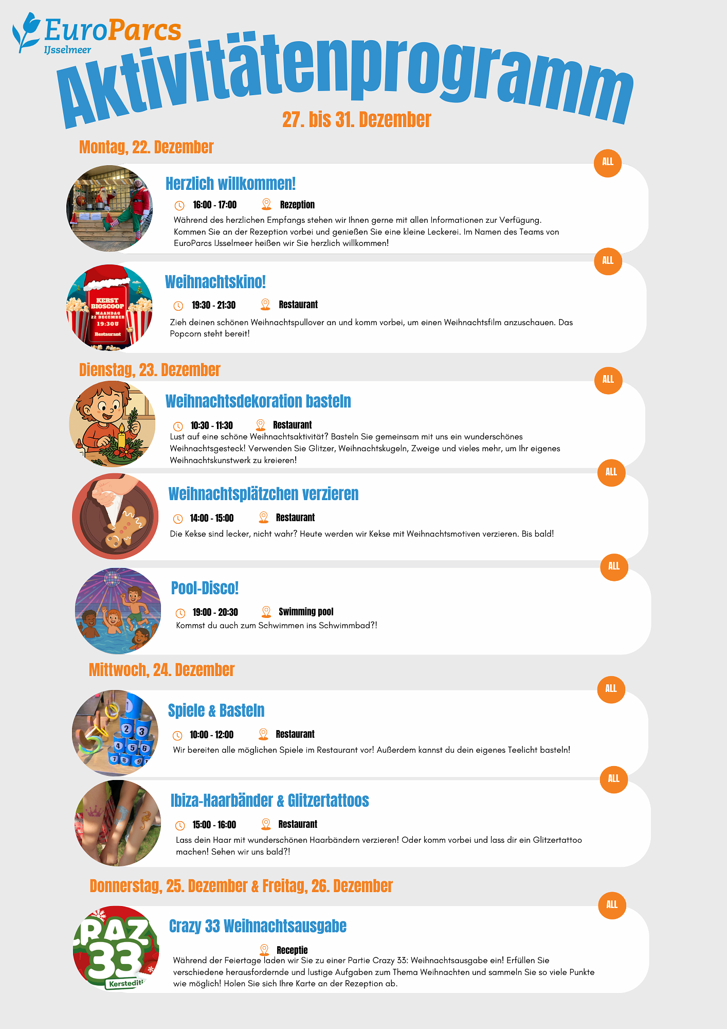 Unterhaltungsprogramm Weihnachtsferien Woche 1 Deutsch