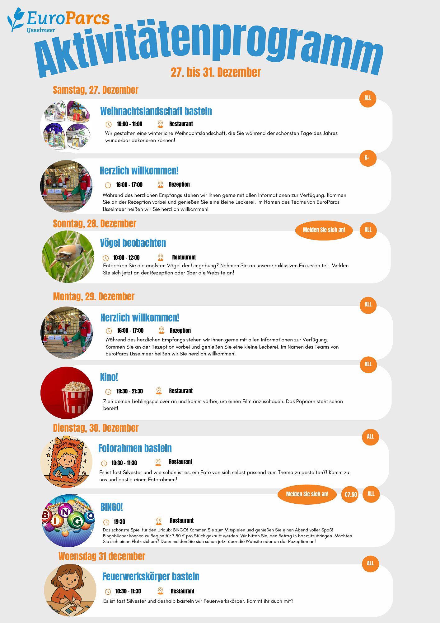 Unterhaltungsprogramm Weihnachtsferien Woche 2 Deutsch