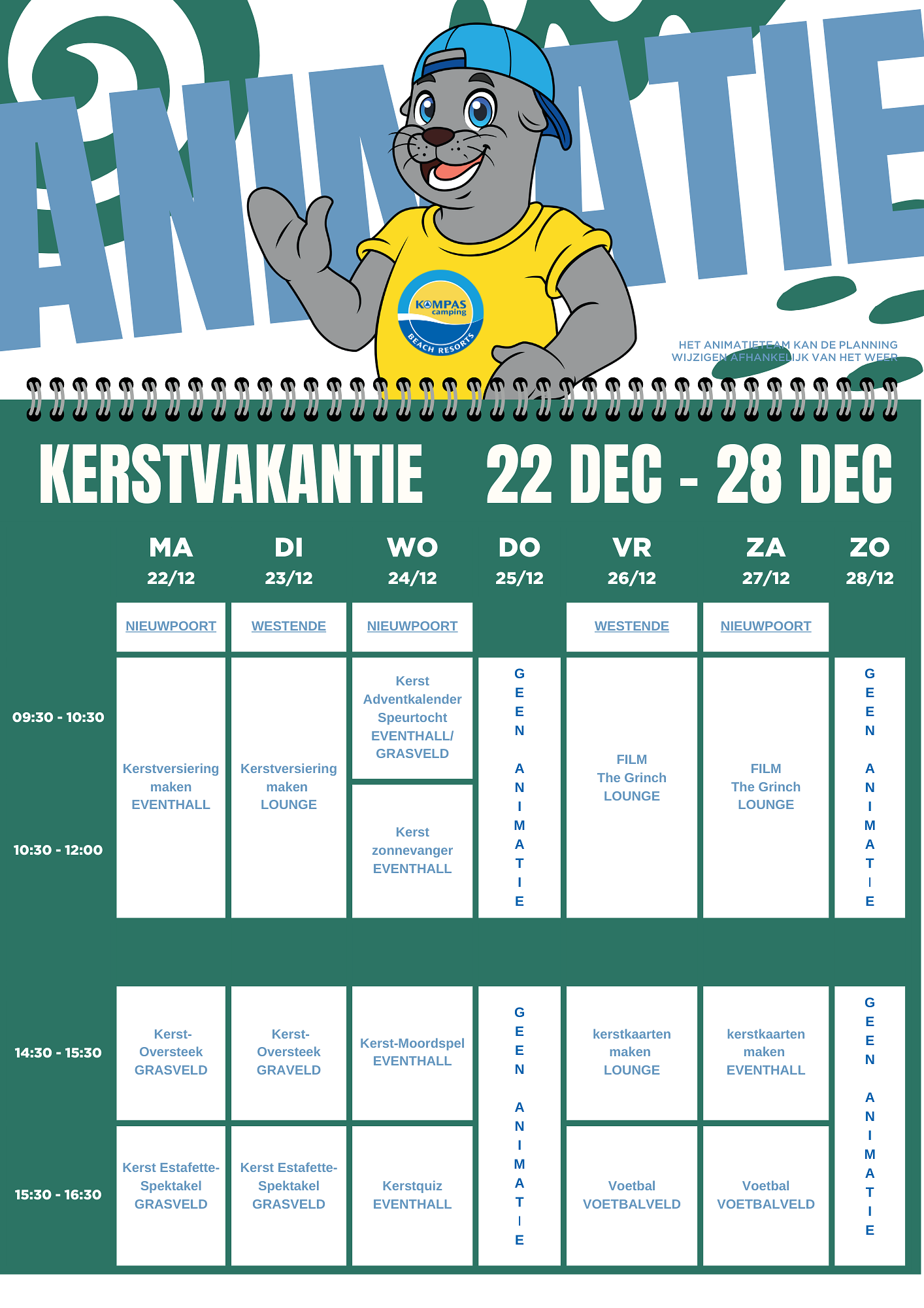 Animatieplanning week 2 kerstvakantie 2025