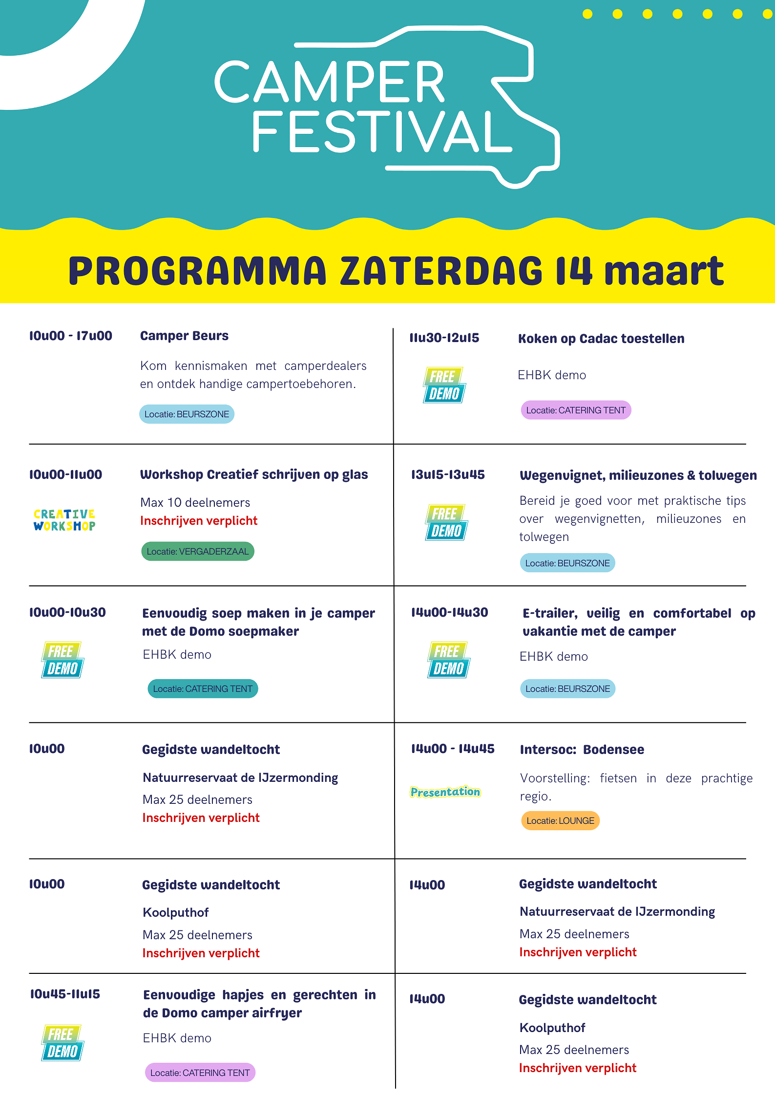 Programma zaterdag 1