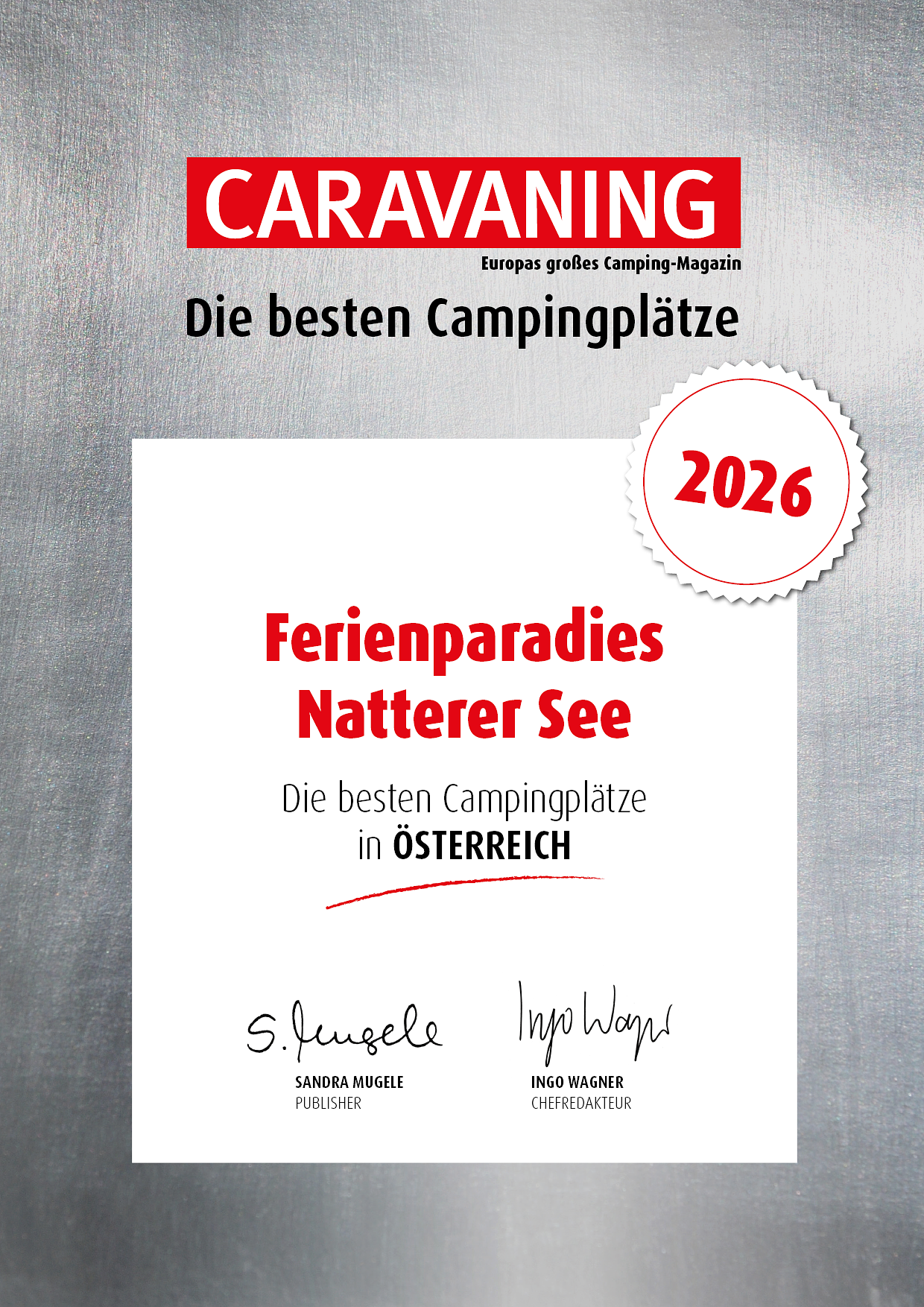 Caravaning Bestenliste: Top 10 aus Österreich 2026 Ferienparadies Natterer See in der Caravaning Bestenliste 2026