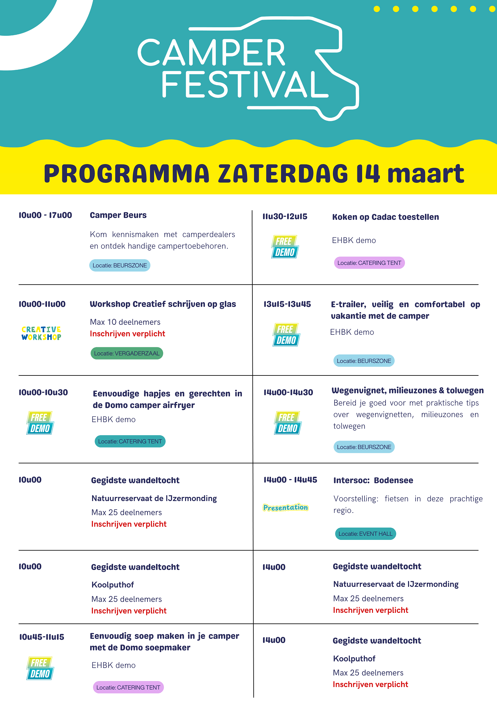 Programma zaterdag 1