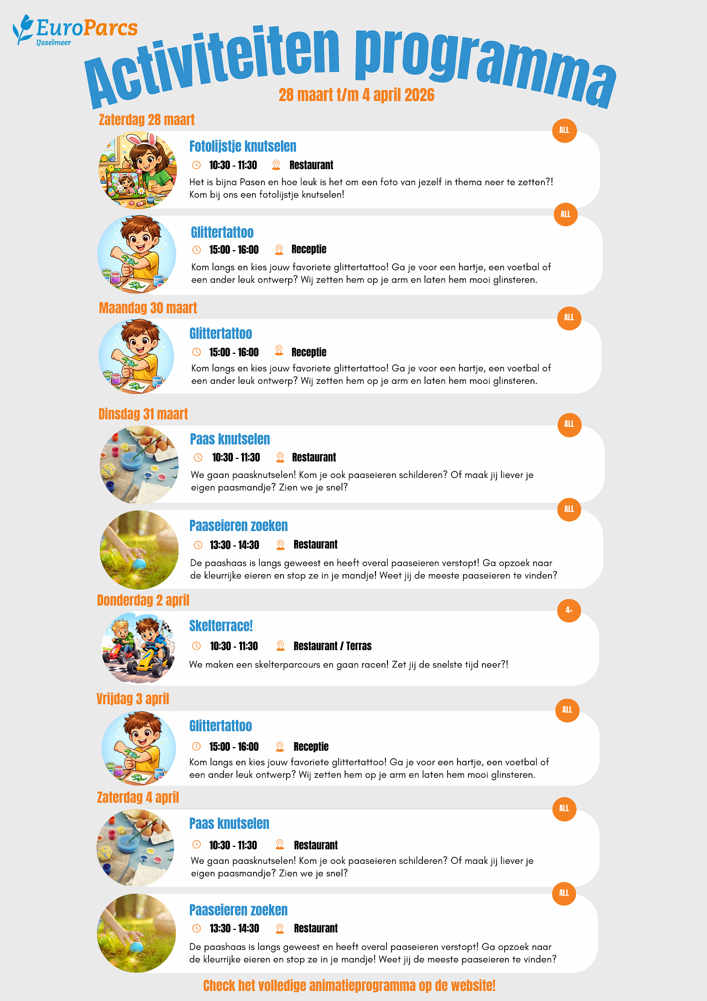 Animatieprogramma paasvakantie 2026