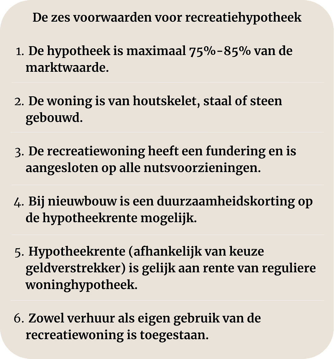 6 voorwaarden hypotheek vakantiewoning kopen