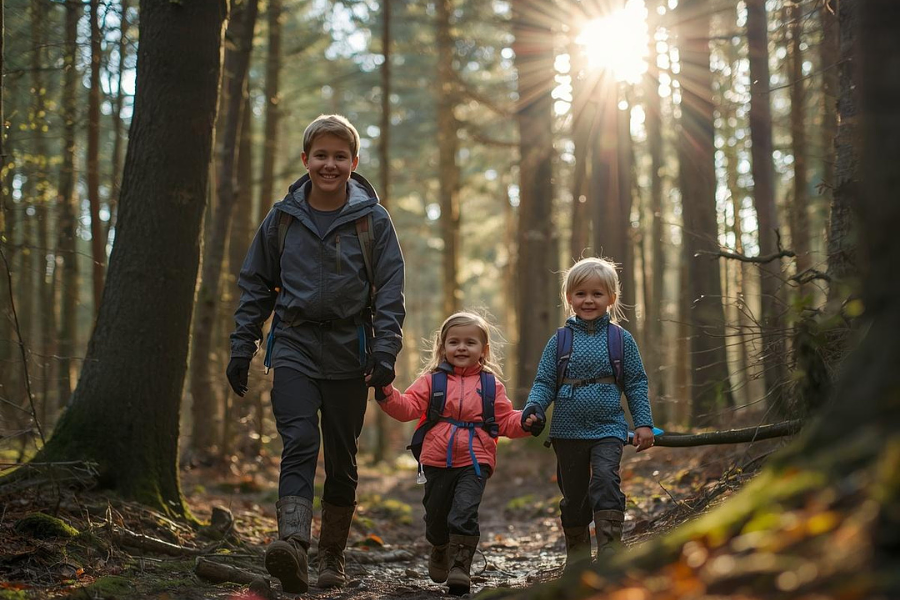 familiewandeling in het bos