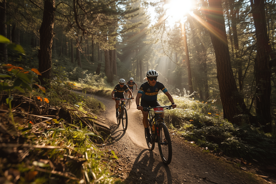 fietstocht in het bos