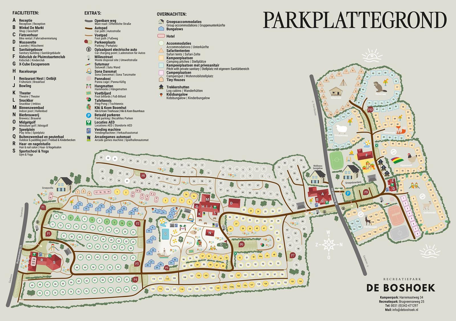 Plattegrond van Recreatiepark De Boshoek op de Veluwe in Voorthuizen