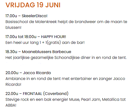 Programma vrijdag