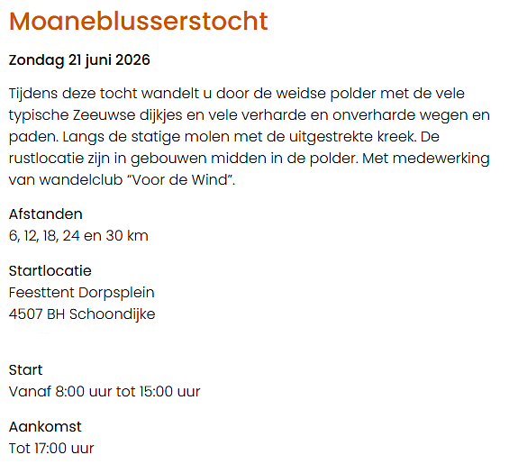 Wandeltocht op zondag
