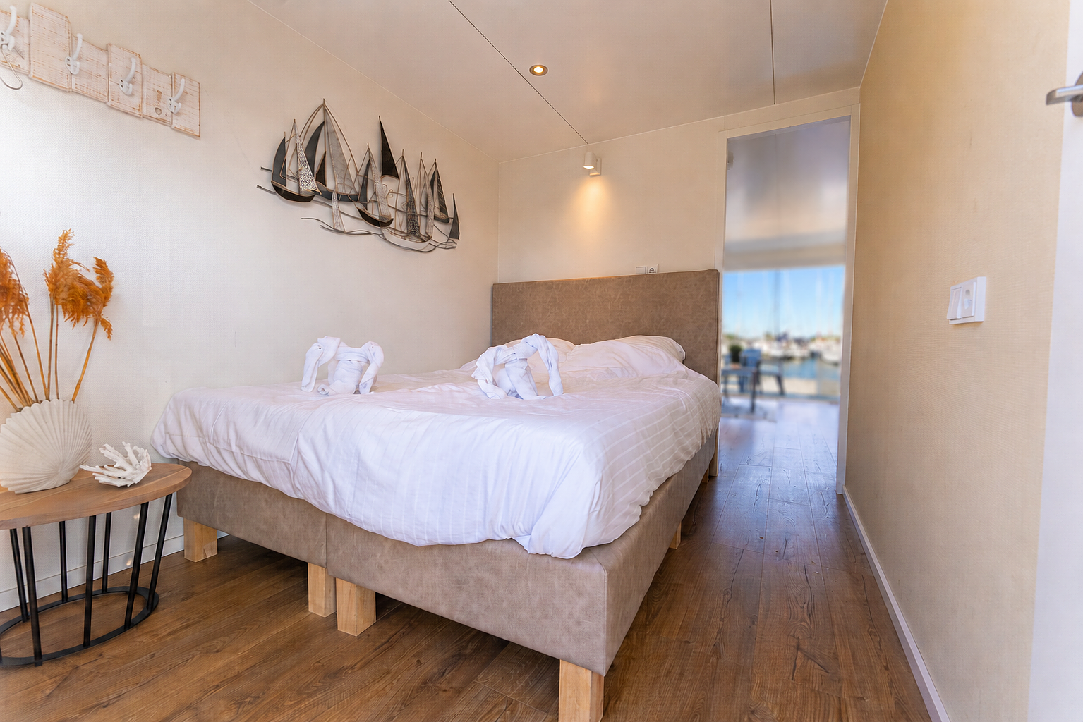 Comfortable bedroom in the houseboat at the Veerse Meer