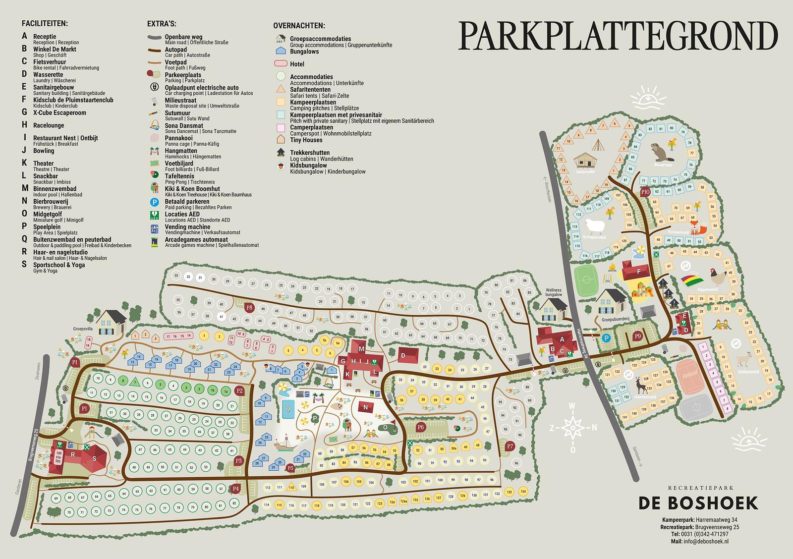 Karte des Freizeitparks De Boshoek in der Veluwe in Voorthuizen