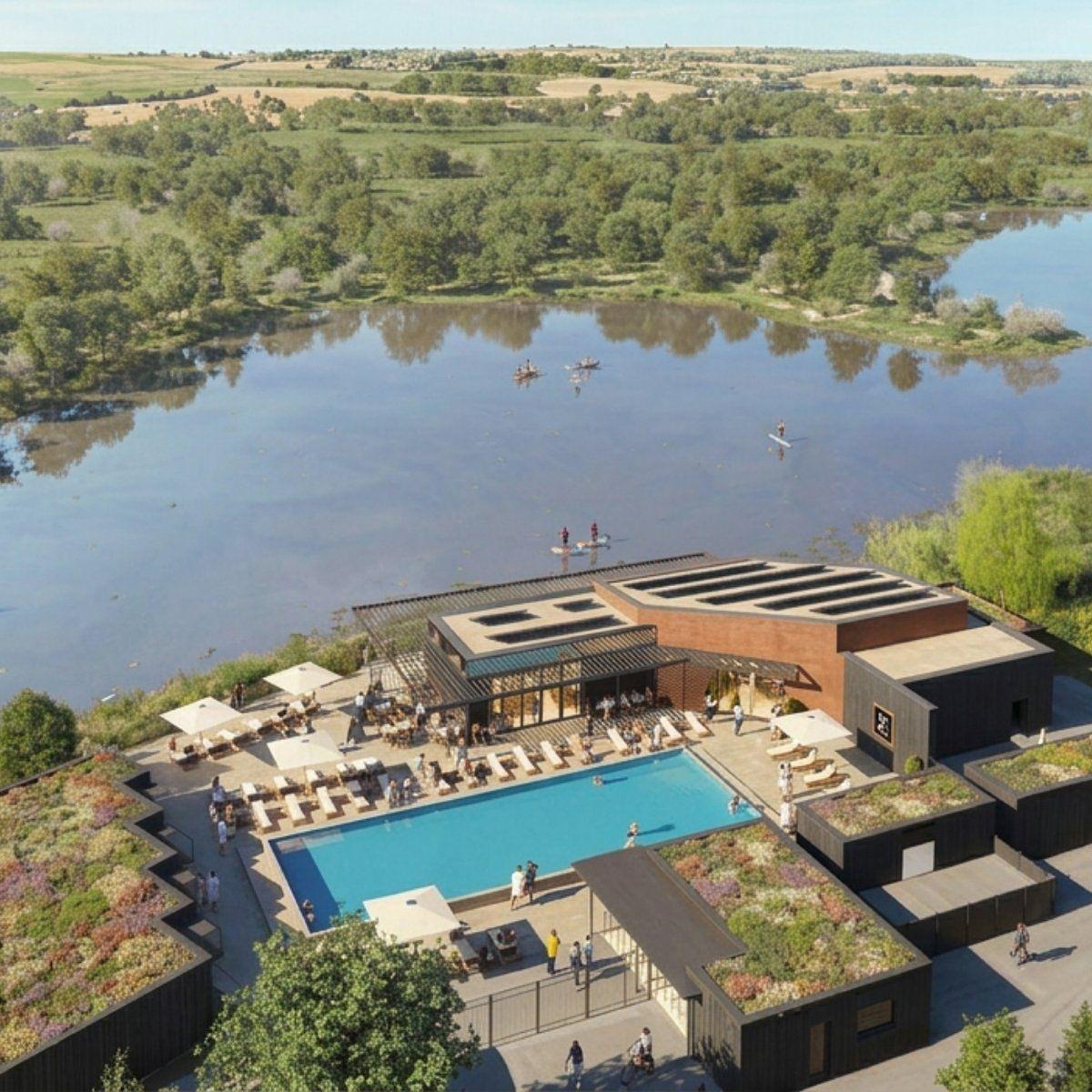 Firefly Spa and Restaurant at Silverlake Estate, Dorset, featuring a heated outdoor pool beside Firefly Lake in the heart of the Dorset countryside.