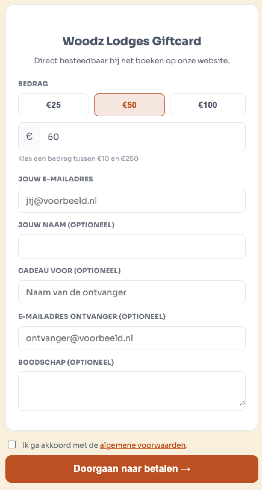 Giftcard-widget voor het online kopen van een cadeaubon