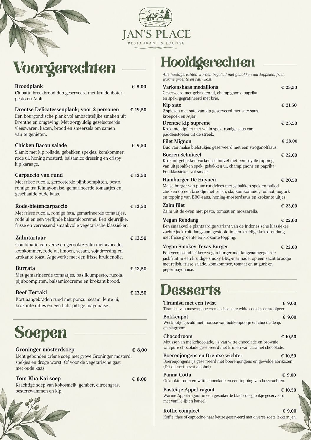 Volledige menukaart