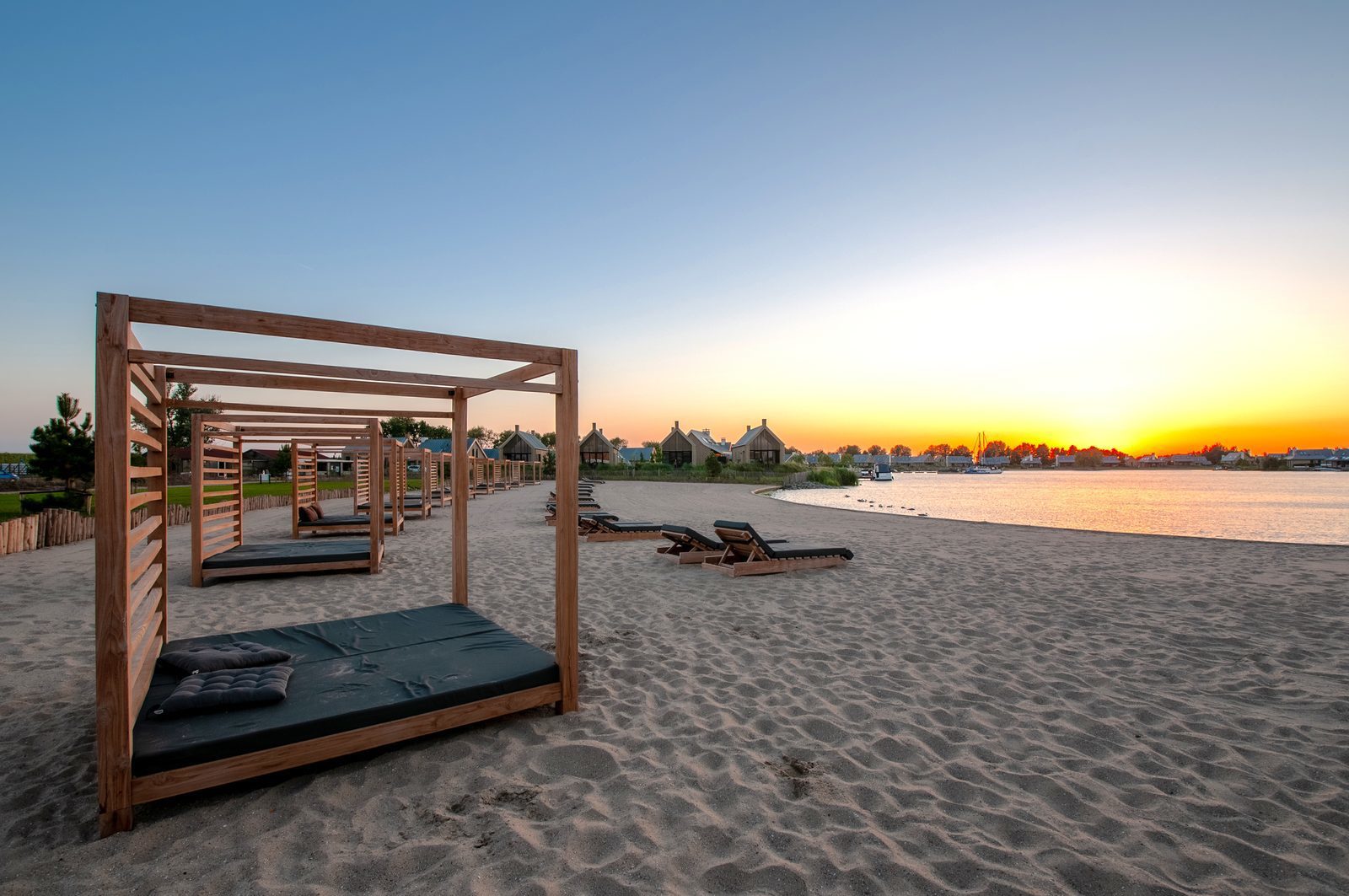 Cabana beach with beach loungers